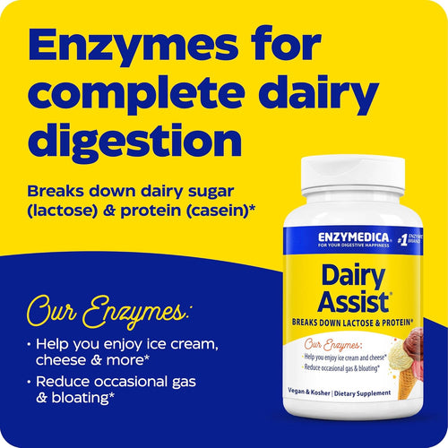 , Dairyassist, Digestive Enzymes for Complete Dairy Digestion & Lactose Intolerance, 30 Count