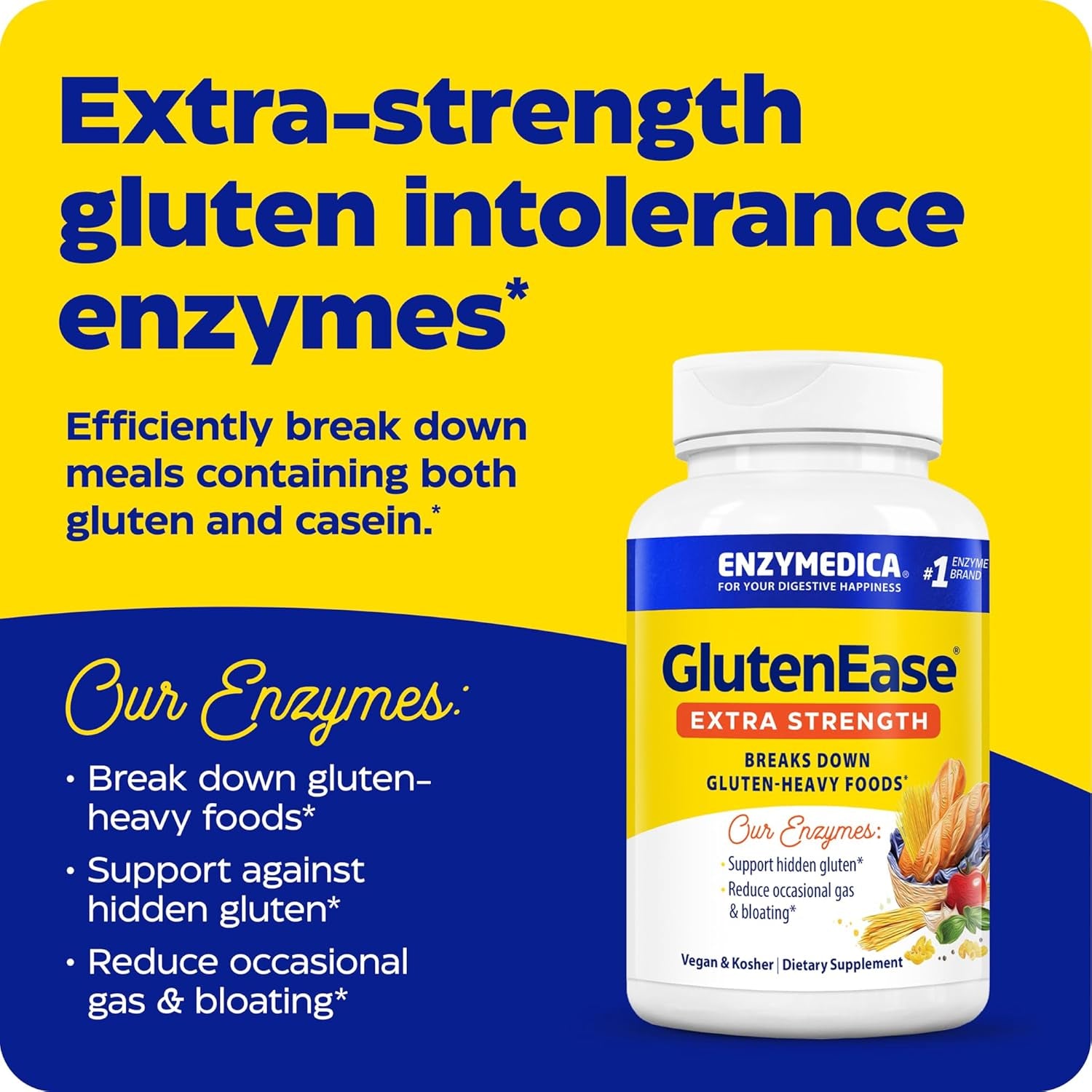 , Glutenease Extra Strength, Maximum Potency Digestive Enzymes, Supports Gluten & Casein Intolerance, 30 Count