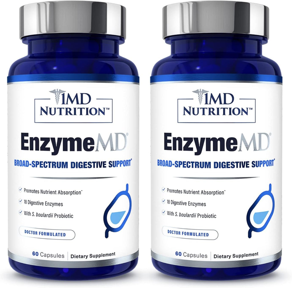 Enzymemd - Digestive Enzymes Supplement - Doctor Formulated | 18 Plant-Based Enzymes - Gas & Bloating Support | 120 Capsules (2-Pack)