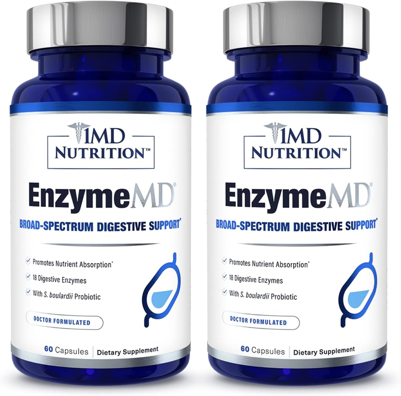 Enzymemd - Digestive Enzymes Supplement - Doctor Formulated | 18 Plant-Based Enzymes - Gas & Bloating Support | 120 Capsules (2-Pack)