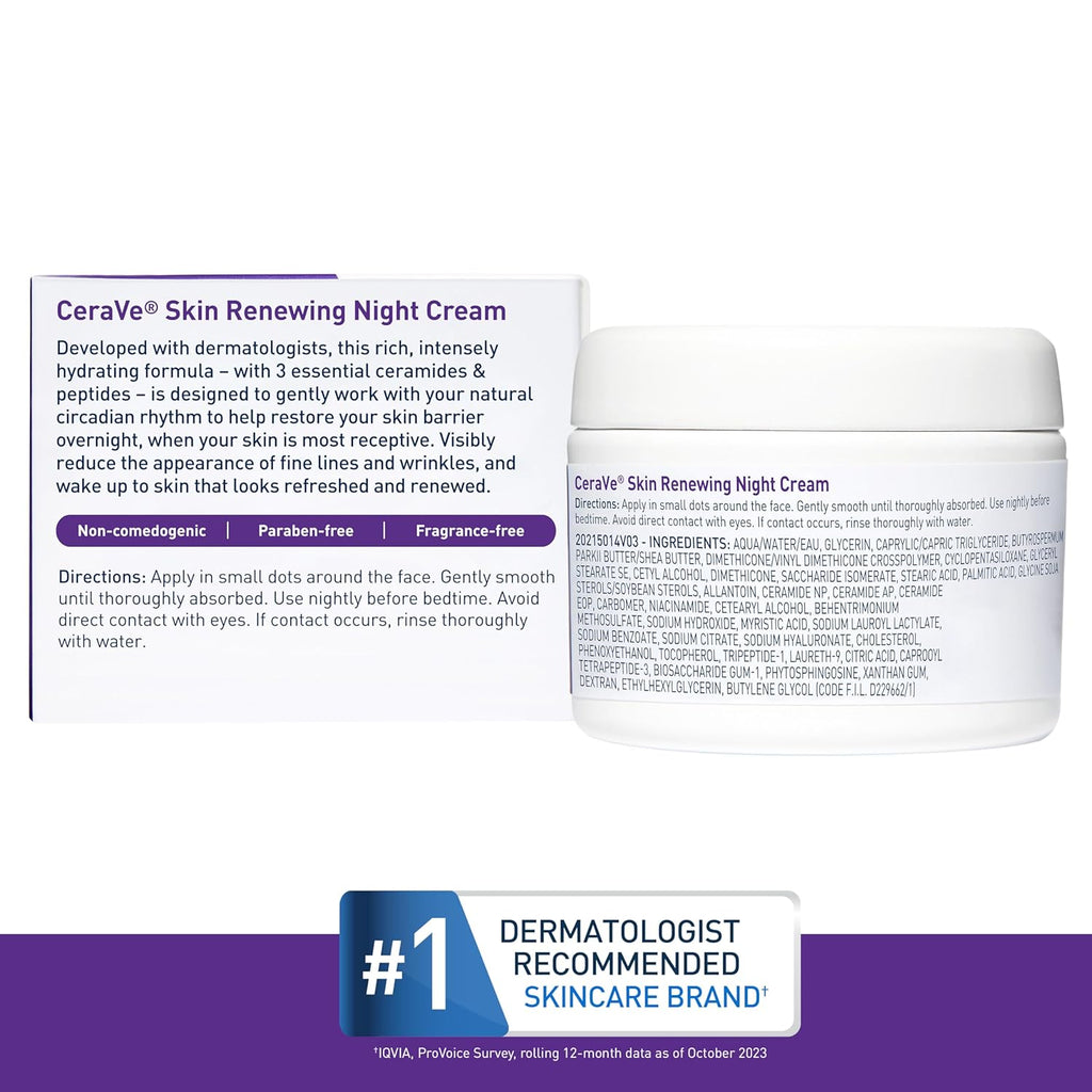 Skin Renewing Night Cream, Niacinamide, Peptide Complex, and Hyaluronic Acid Moisturizer for Face, 1.7 Ounce, Packaging May Vary