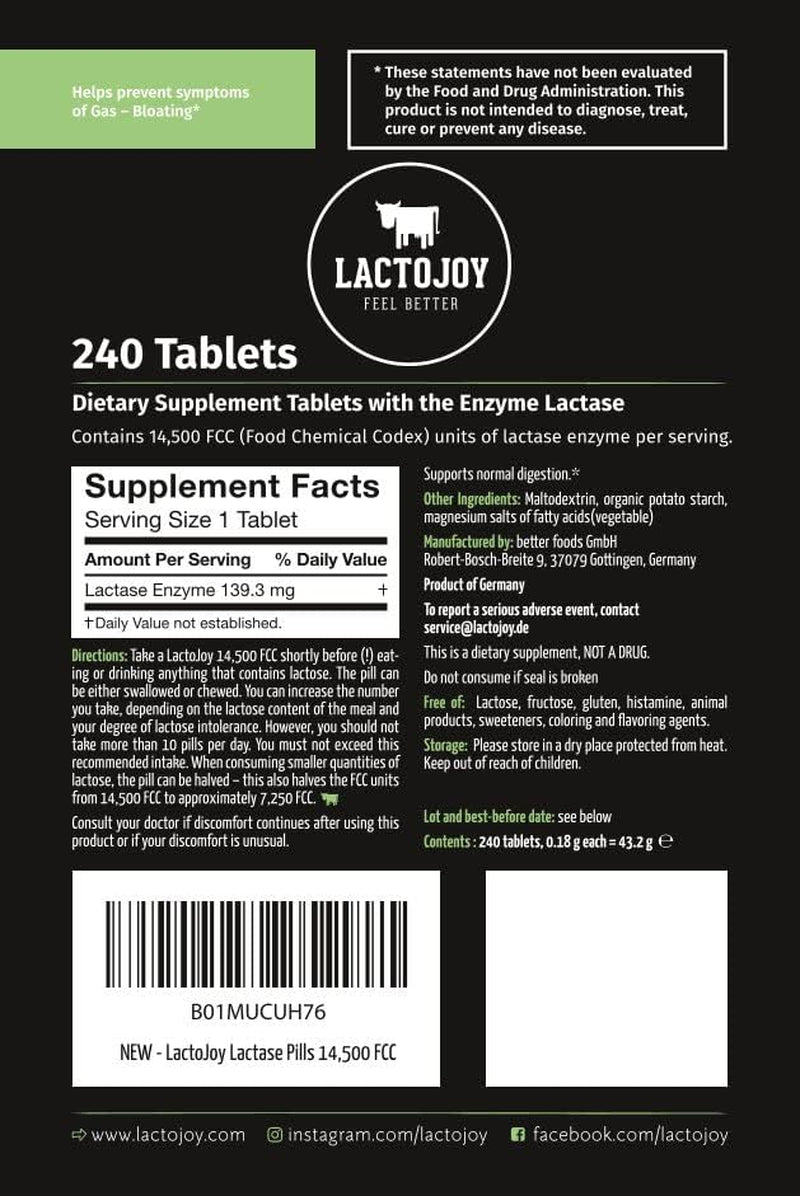 Lactase Pills I 240 Pieces Refill Package I Powerful Lactase Enzymes for Lactose Intolerance I Ultra Pure Lactase for Improved Digestion I 100% Vegan