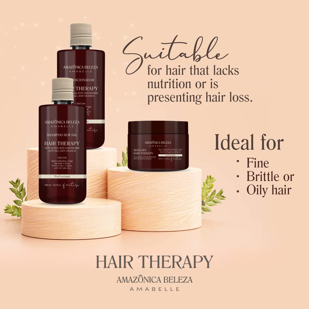 AMAZONICA BELEZA Hair Therapy Kit - Shampoo, Conditioner, Hair Mask (300Ml/10.1 Oz) | Professional Line | Removes Oiliness, Prevents Hair Loss, Promotes Growth