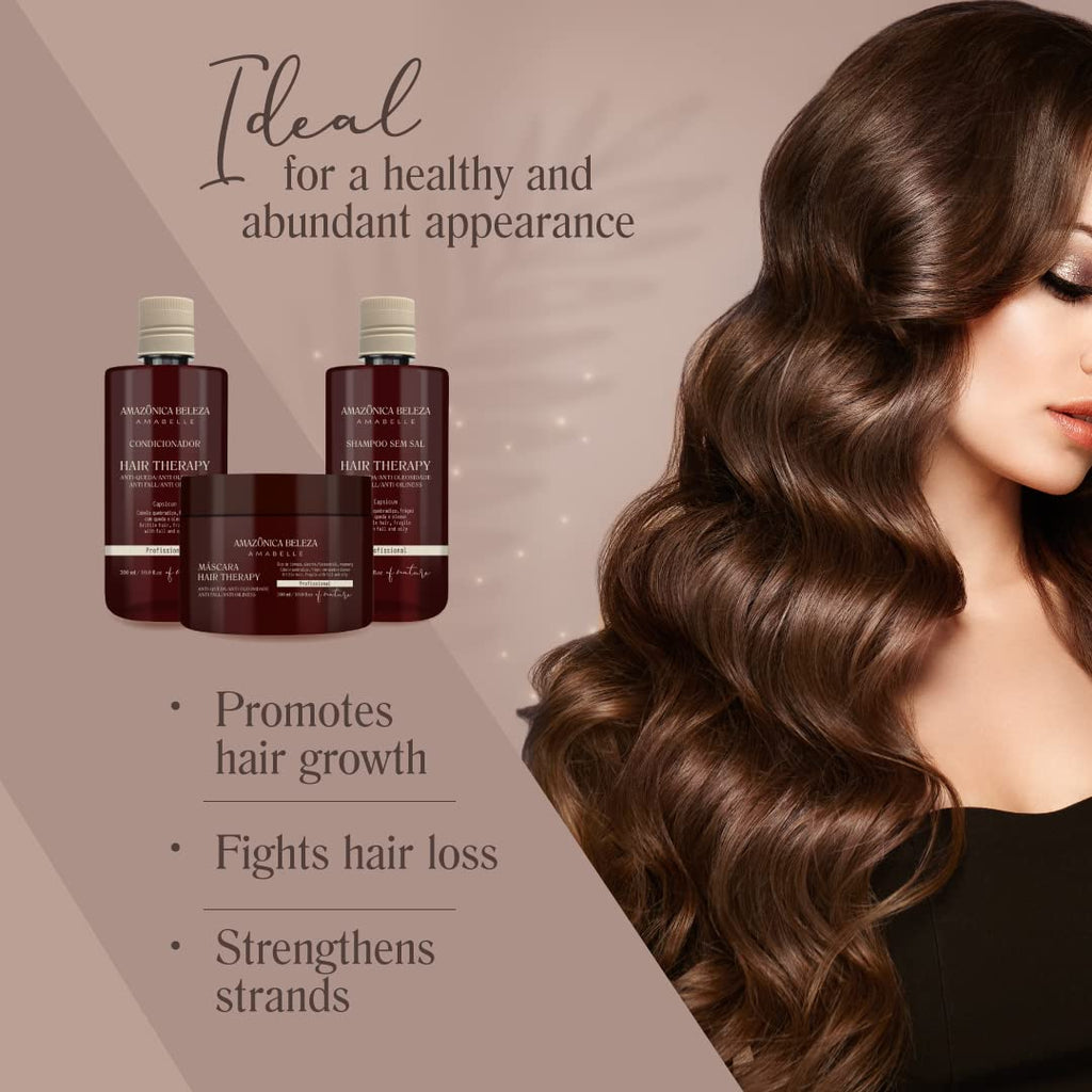 AMAZONICA BELEZA Hair Therapy Kit - Shampoo, Conditioner, Hair Mask (300Ml/10.1 Oz) | Professional Line | Removes Oiliness, Prevents Hair Loss, Promotes Growth