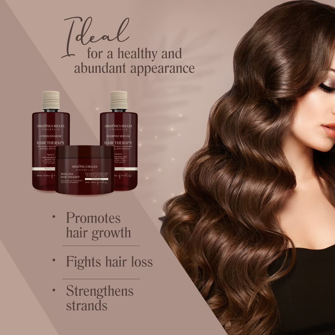 AMAZONICA BELEZA Hair Therapy Kit - Shampoo, Conditioner, Hair Mask (300Ml/10.1 Oz) | Professional Line | Removes Oiliness, Prevents Hair Loss, Promotes Growth