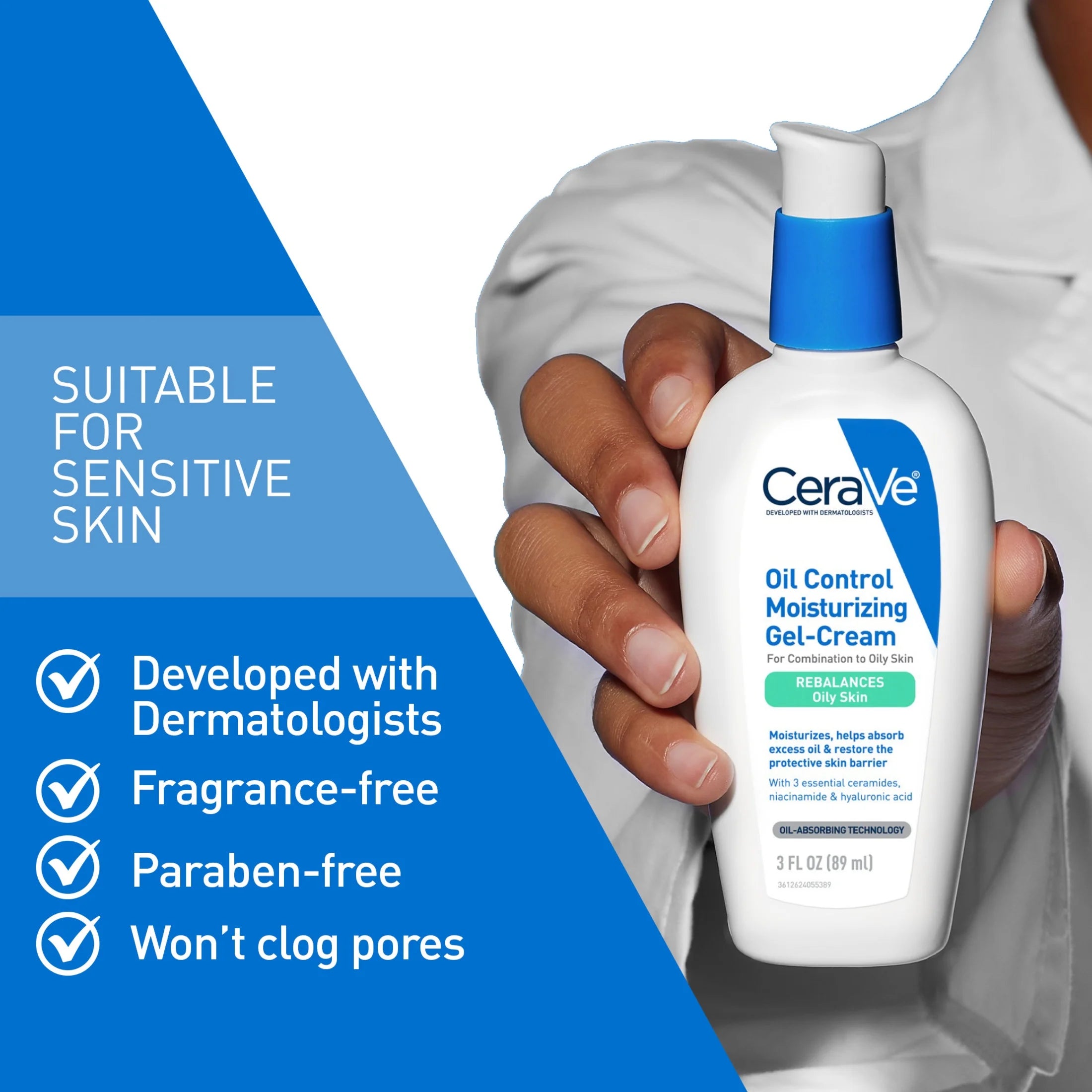 Oil Control Moisturizing Gel-Cream Face Moisturizer to Rebalance Oily Skin 3 Fl Oz
