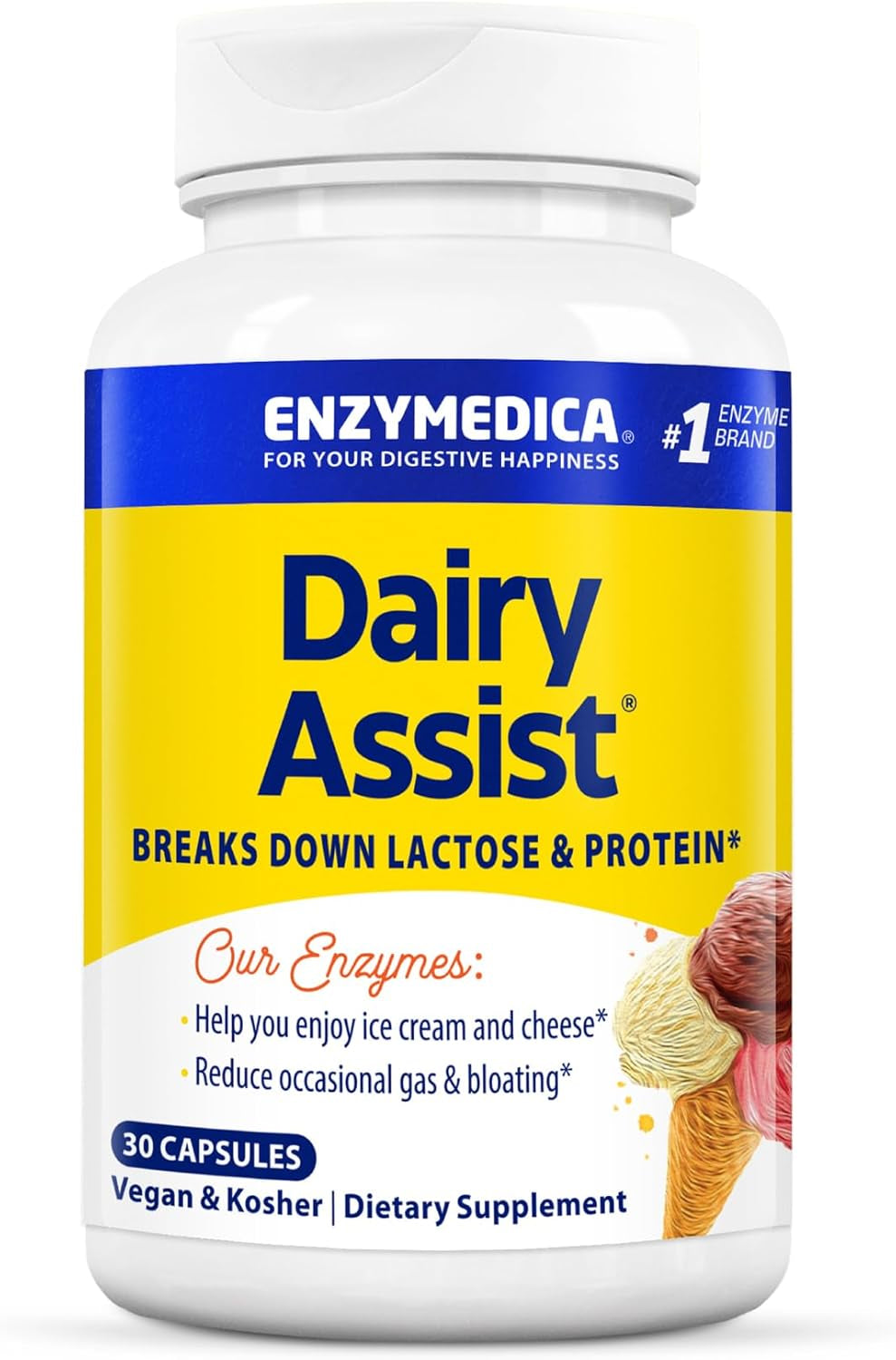, Dairyassist, Digestive Enzymes for Complete Dairy Digestion & Lactose Intolerance, 30 Count
