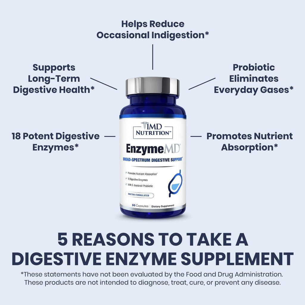 Enzymemd - Digestive Enzymes Supplement - Doctor Formulated | 18 Plant-Based Enzymes - Gas & Bloating Support | 120 Capsules (2-Pack)