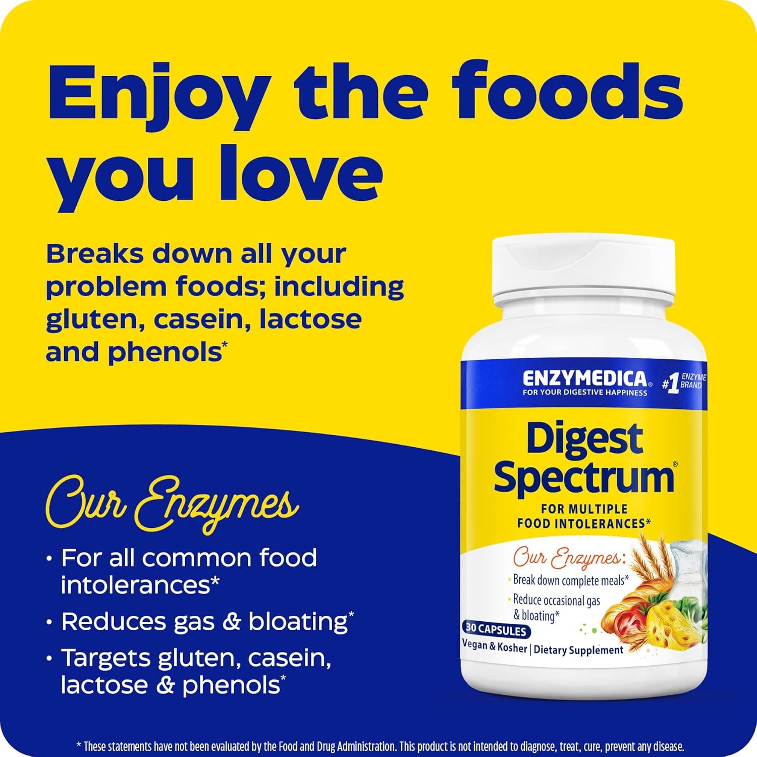 Digest Spectrum, Digestive Enzymes for Multiple Food Intolerances, Offers Fast-Acting Gas & Bloating Relief, 30 Count