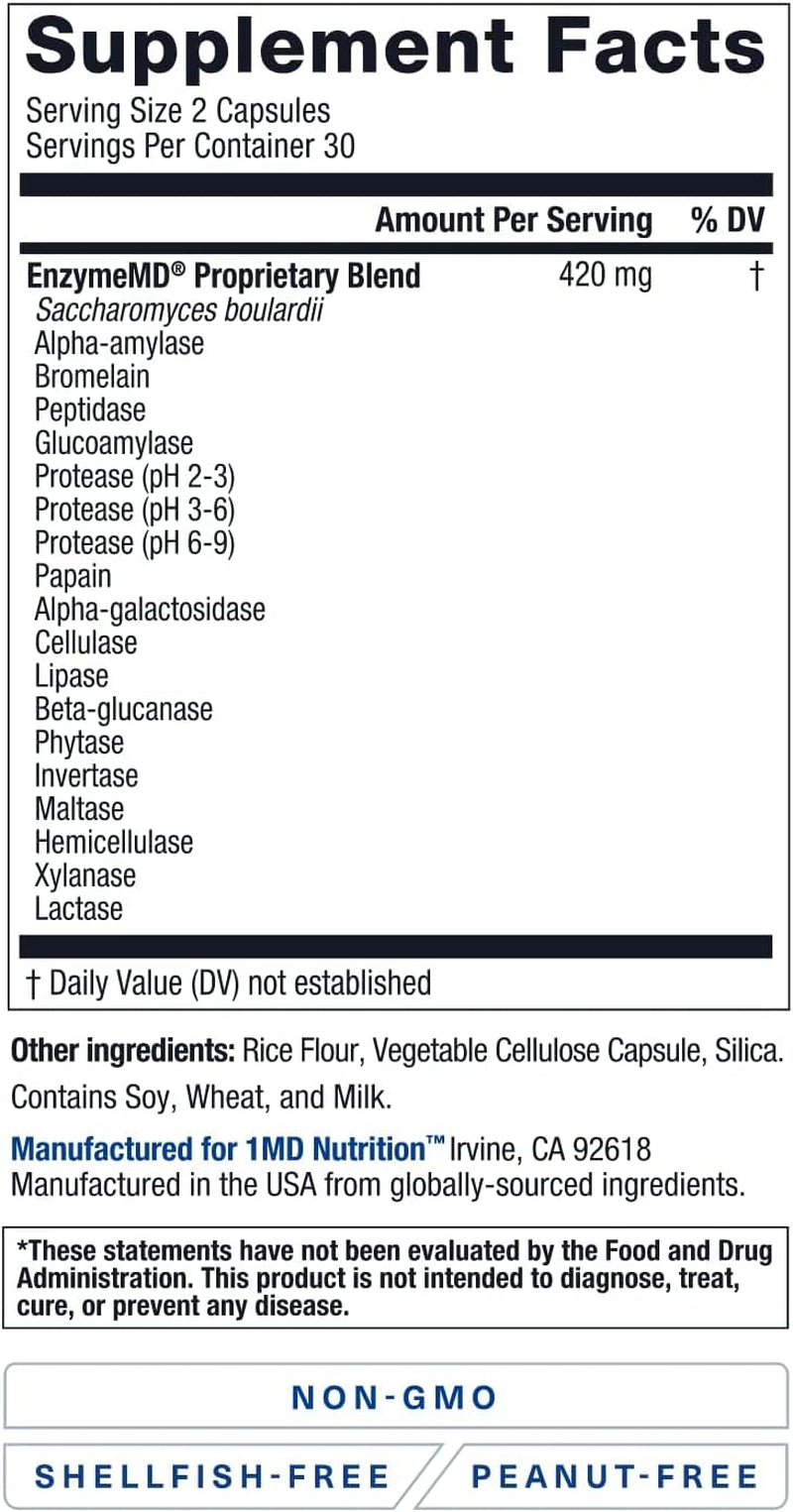 Enzymemd - Digestive Enzymes Supplement - Doctor Formulated | 18 Plant-Based Enzymes - Gas & Bloating Support | 120 Capsules (2-Pack)