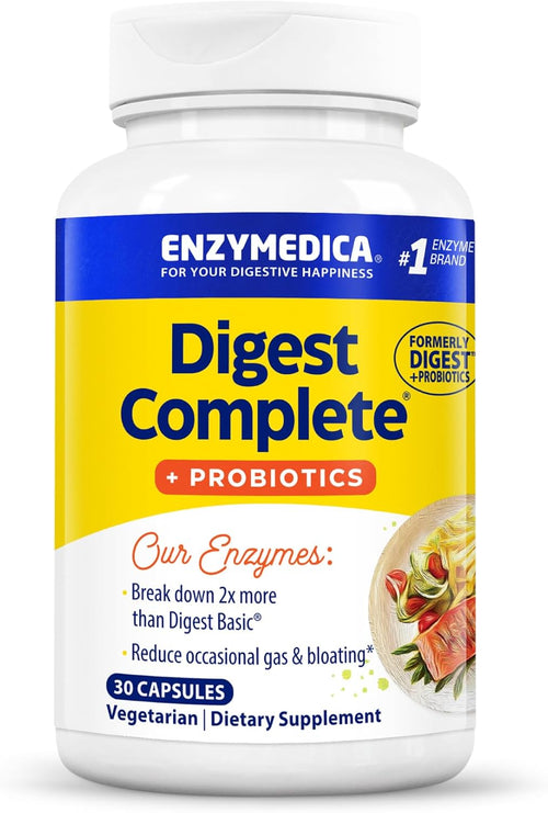 , Digest Complete + Probiotics, Gentle Digestive Enzymes with 400 Million CFU Active Cultures per Capsule, 30 Capsules