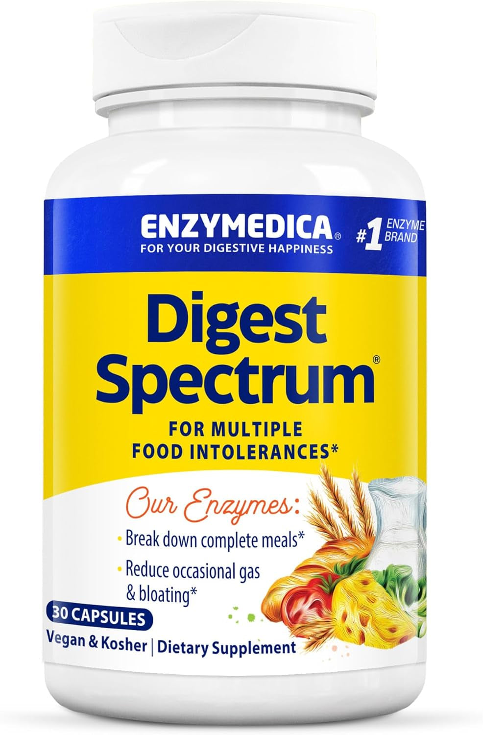 Digest Spectrum, Digestive Enzymes for Multiple Food Intolerances, Offers Fast-Acting Gas & Bloating Relief, 30 Count