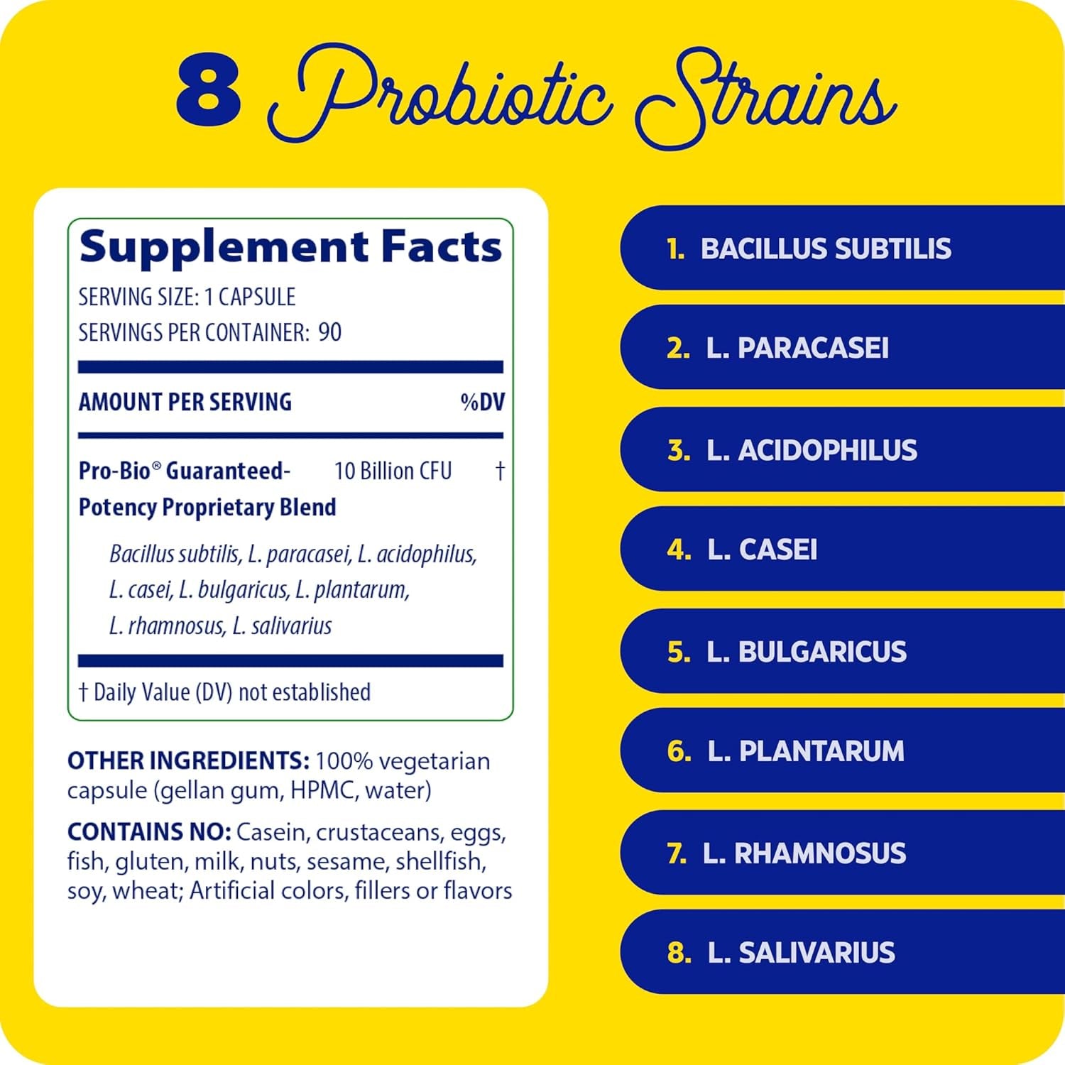 , Pro-Bio, Shelf Stable, Stomach-Acid Resistant Probiotic for Healthy Digestion, 10 Billion CFU, 90 Count