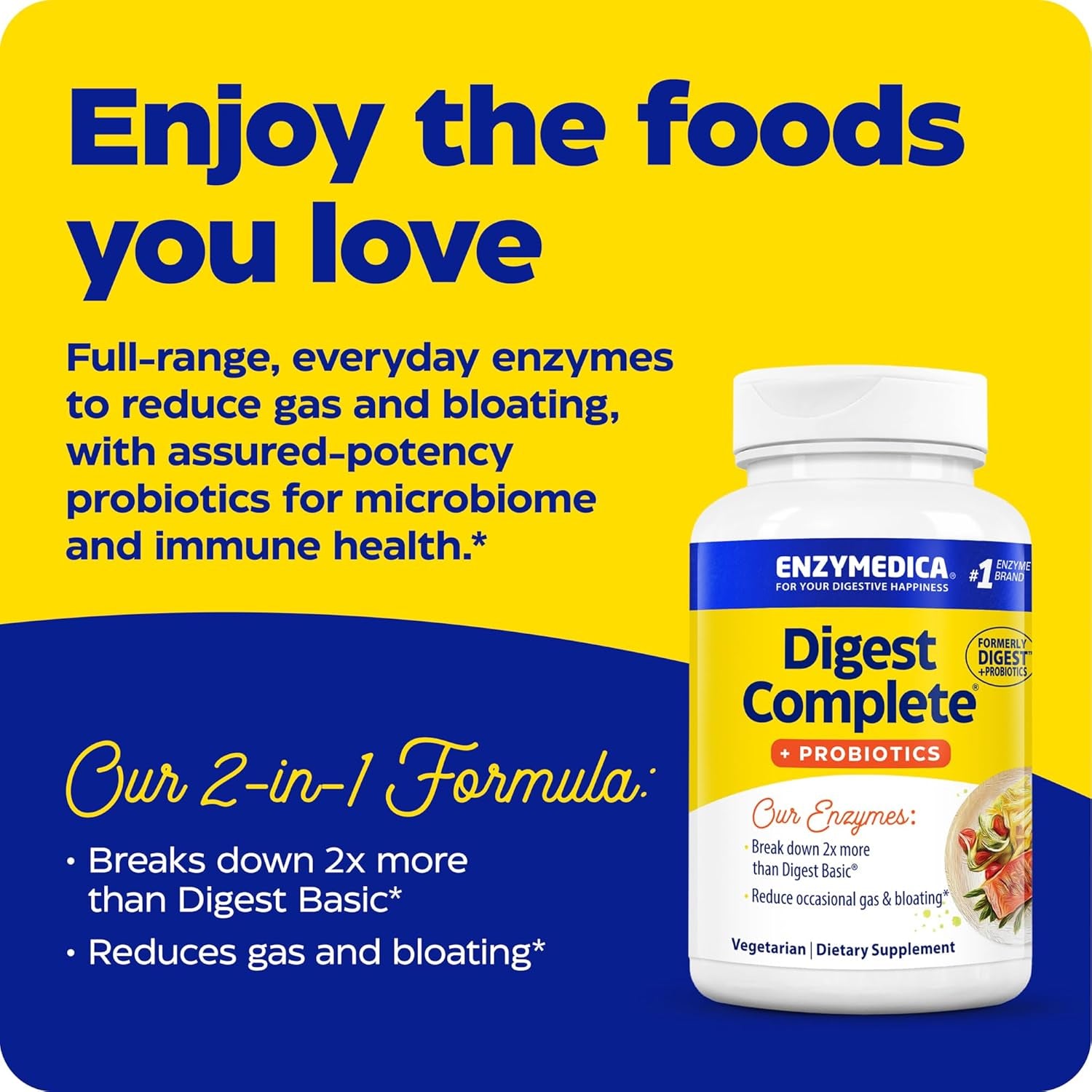 , Digest Complete + Probiotics, Gentle Digestive Enzymes with 400 Million CFU Active Cultures per Capsule, 30 Capsules