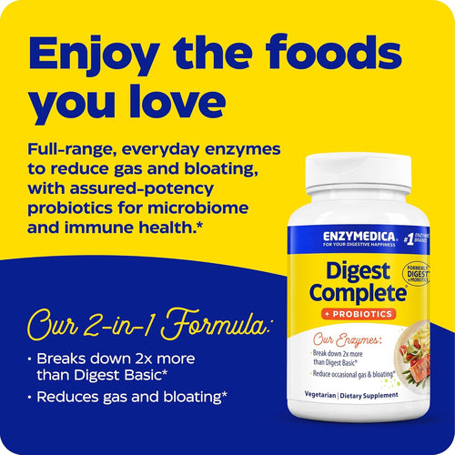 , Digest Complete + Probiotics, Gentle Digestive Enzymes with 400 Million CFU Active Cultures per Capsule, 30 Capsules