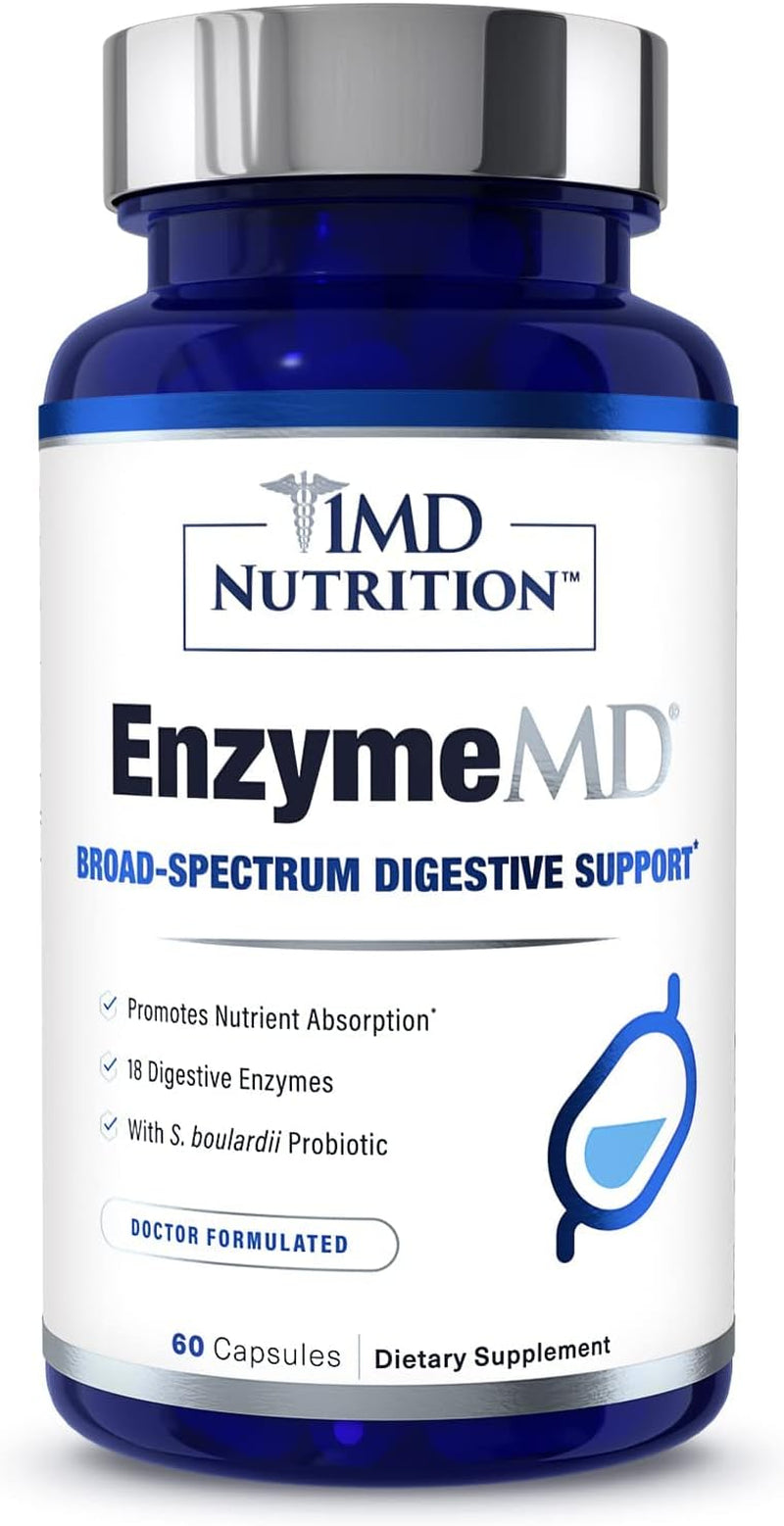 Enzymemd - Digestive Enzymes Supplement - Doctor Formulated | 18 Plant-Based Enzymes - Gas & Bloating Support | 120 Capsules (2-Pack)