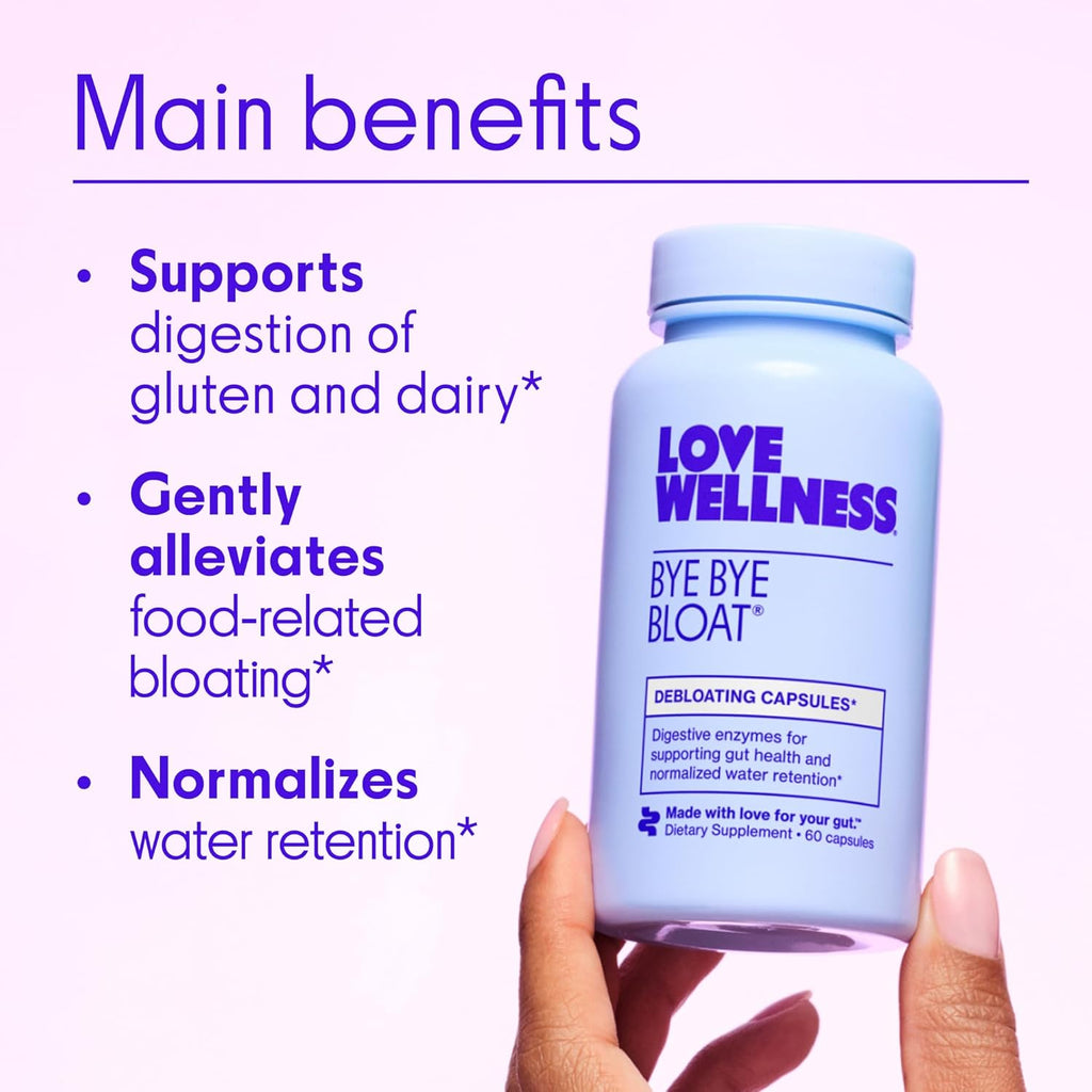 Bye Bye Bloat | Digestive Enzymes for Fast Acting Bloating Relief for Women | Helps Reduce Water Retention & Gas Relief | Supports Digestive Health with Fenugreek & Dandelion | 60 Count