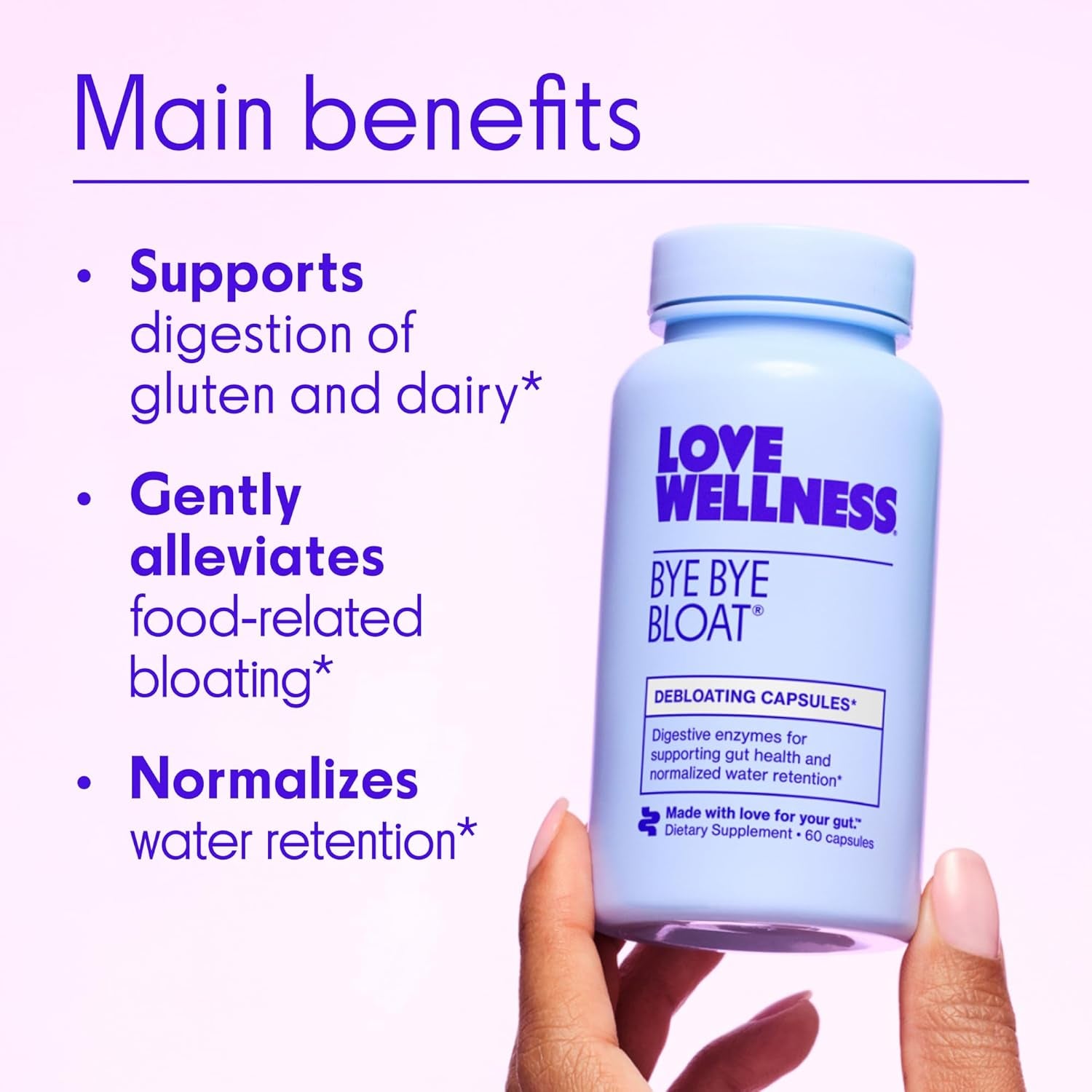 Bye Bye Bloat | Digestive Enzymes for Fast Acting Bloating Relief for Women | Helps Reduce Water Retention & Gas Relief | Supports Digestive Health with Fenugreek & Dandelion | 60 Count